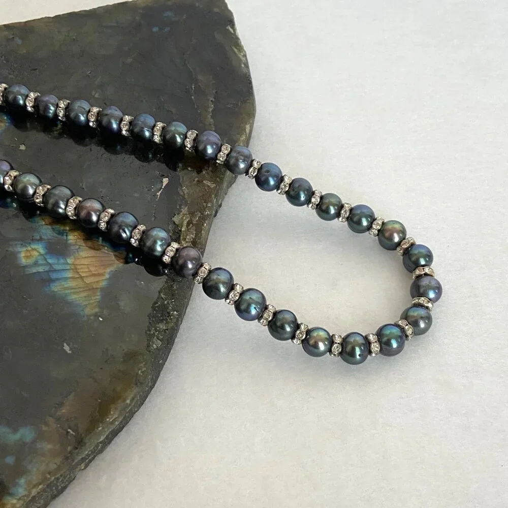 Sterling Silver 925 Round Freshwater Cultured Peacock Pearl Necklace 18
